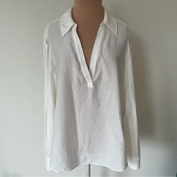 Jonathan Simkhai Stormy Beaded Ivory V-Neck Collar Long Sleeve Coverup Top NWT M - Picture 6 of 12